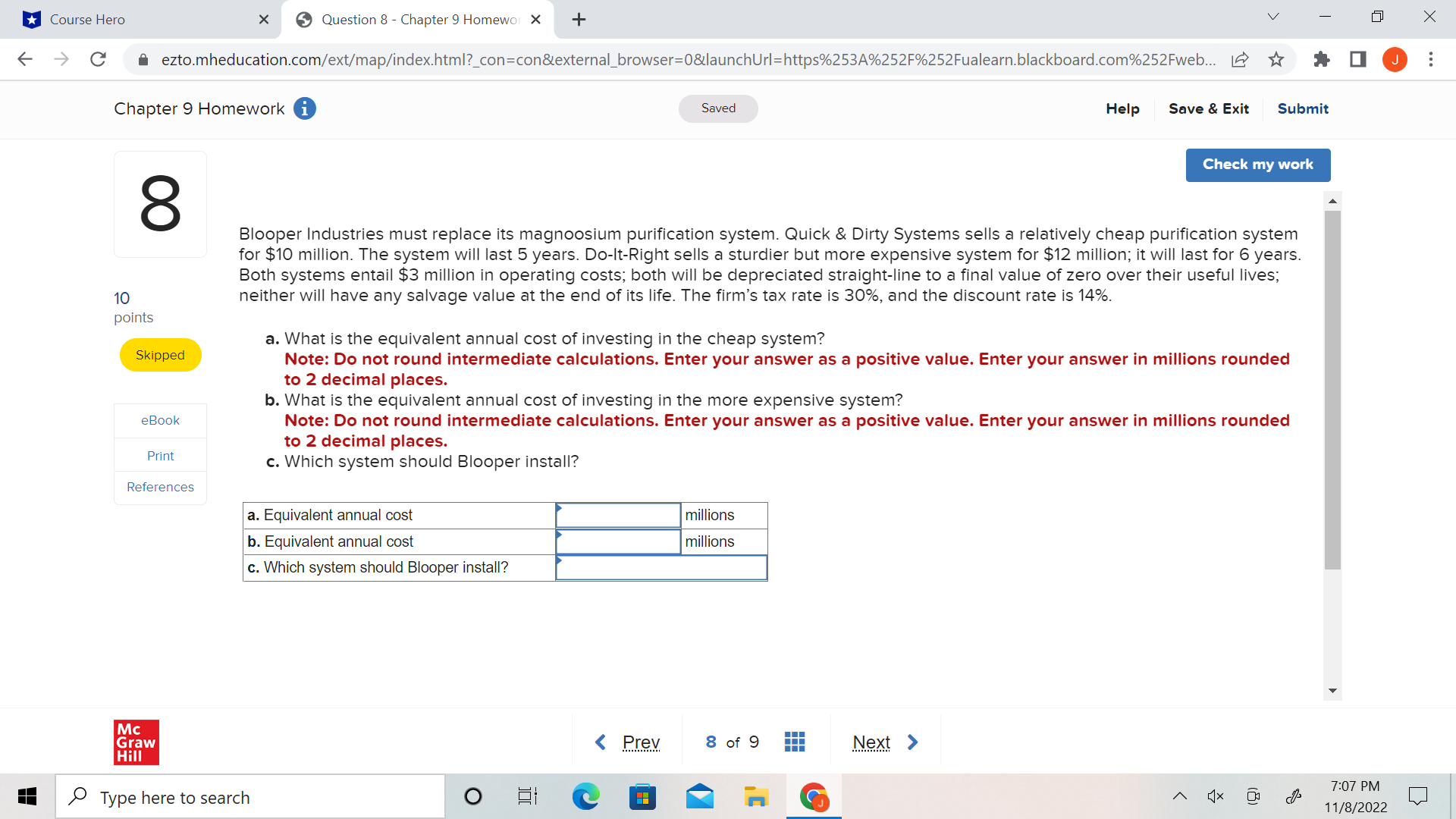 u Course Hero X 0 Question 8 - Chapter 9 Homewt X