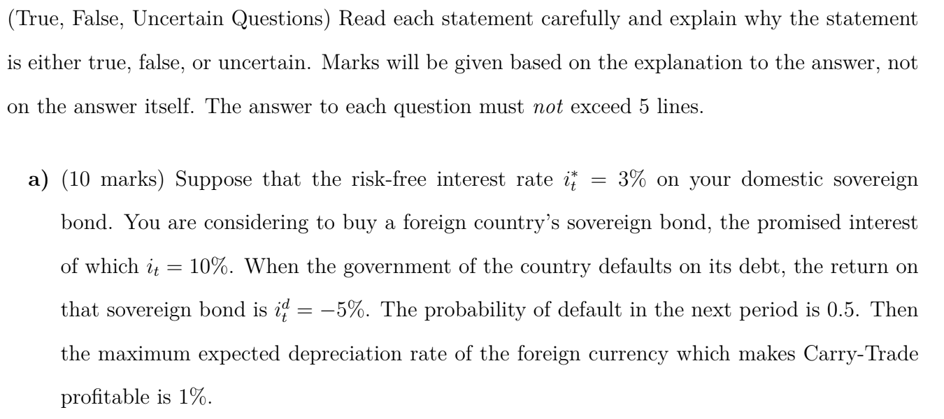 (True, False, Uncertain Questions) Read each