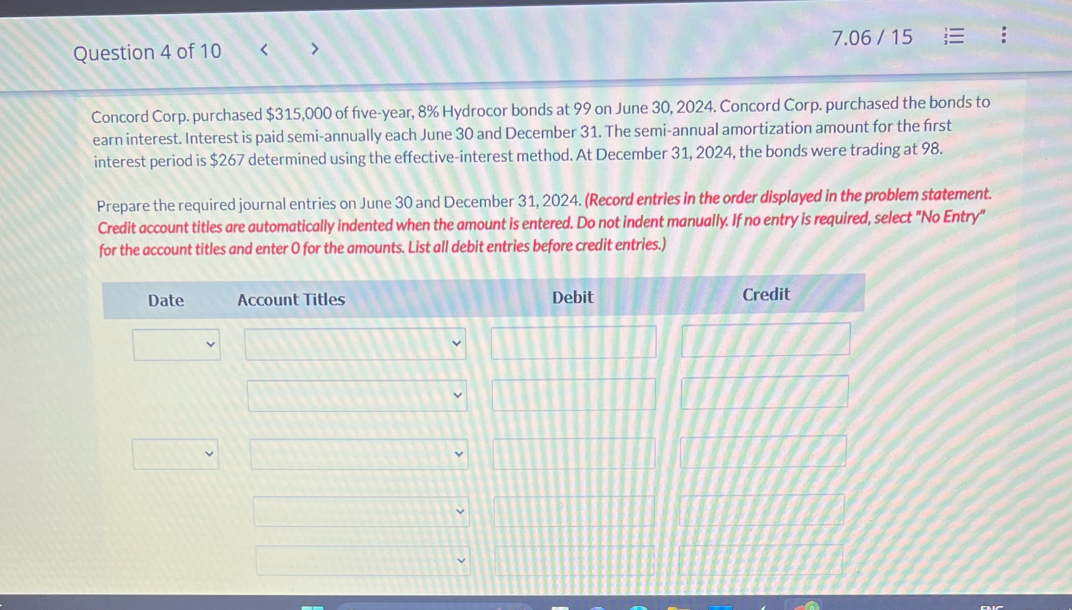 To tecord recipt of interst To record fait value