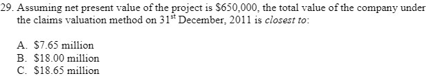 29. Assuming net present value of the project is