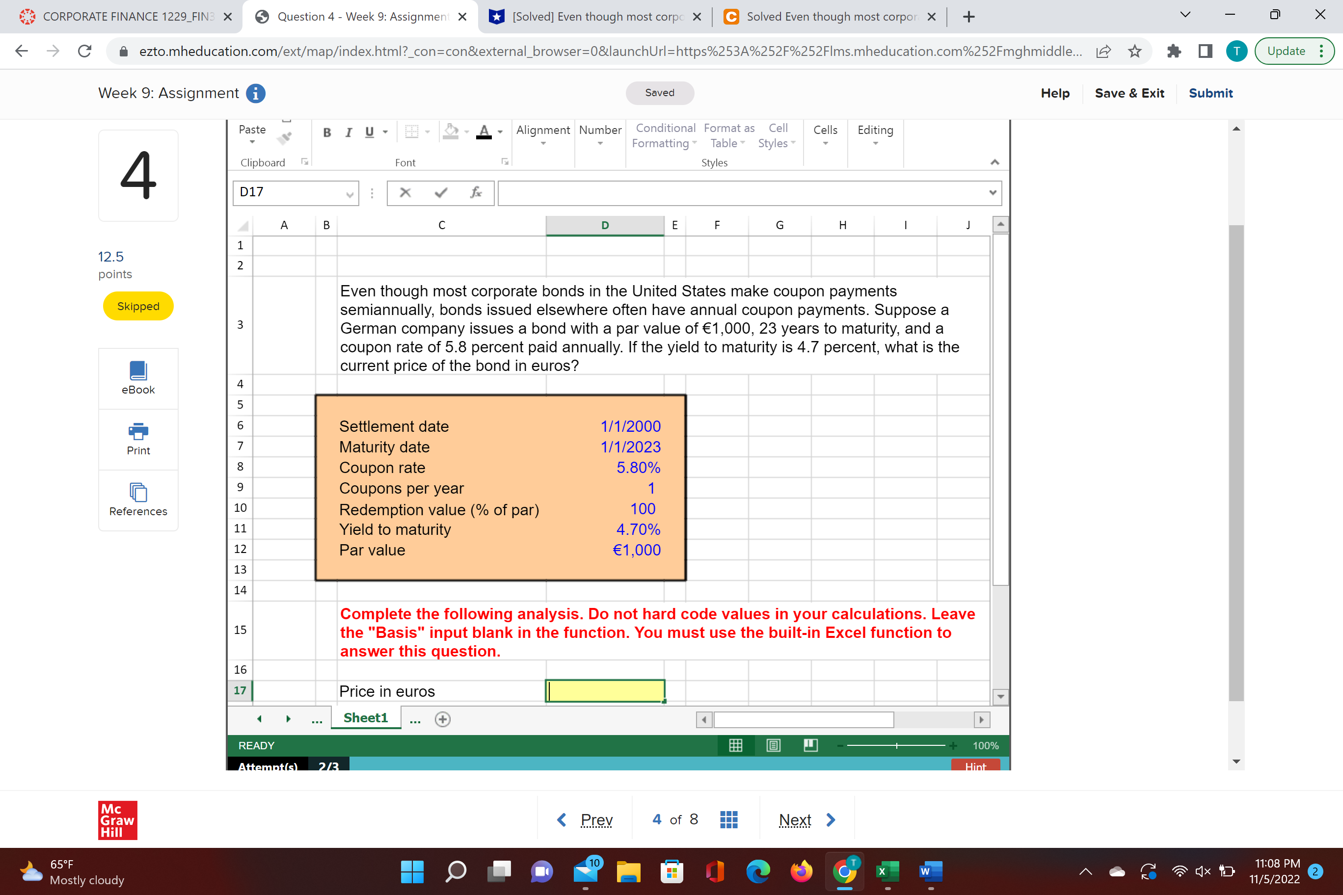 CORPORATE FINANCE 1229_FIN3 X Question 4 - Week