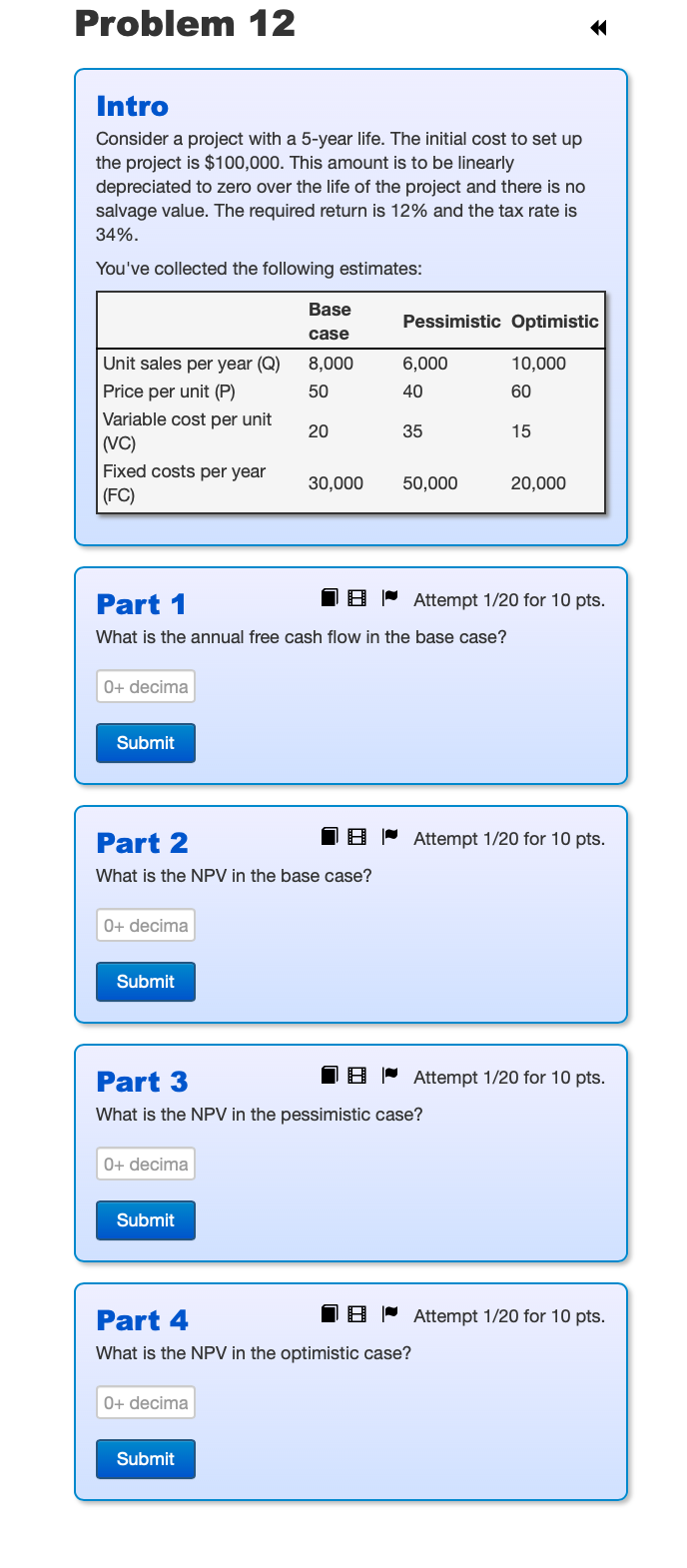 Problem 12 Intro Consider a project with a 5-year