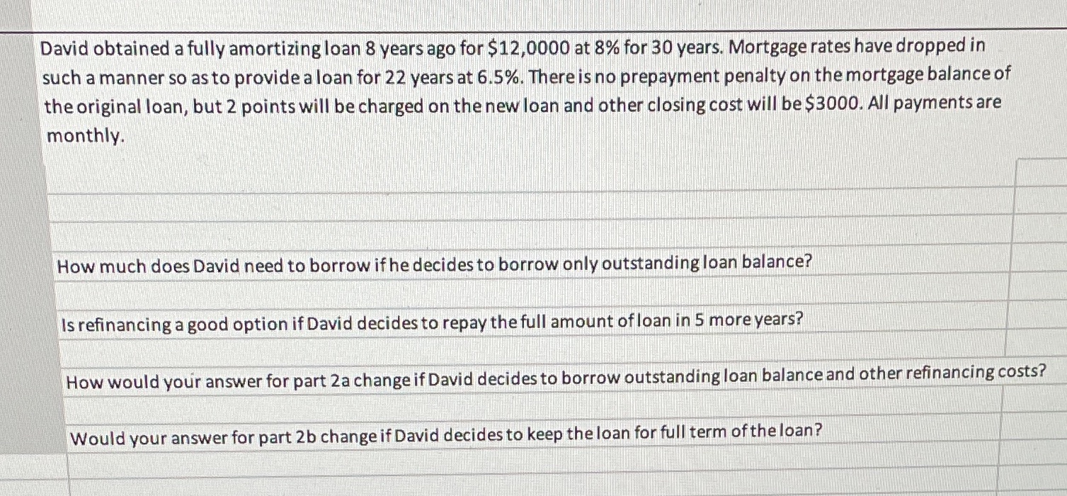 David obtained a fully amortizing loan 8 years