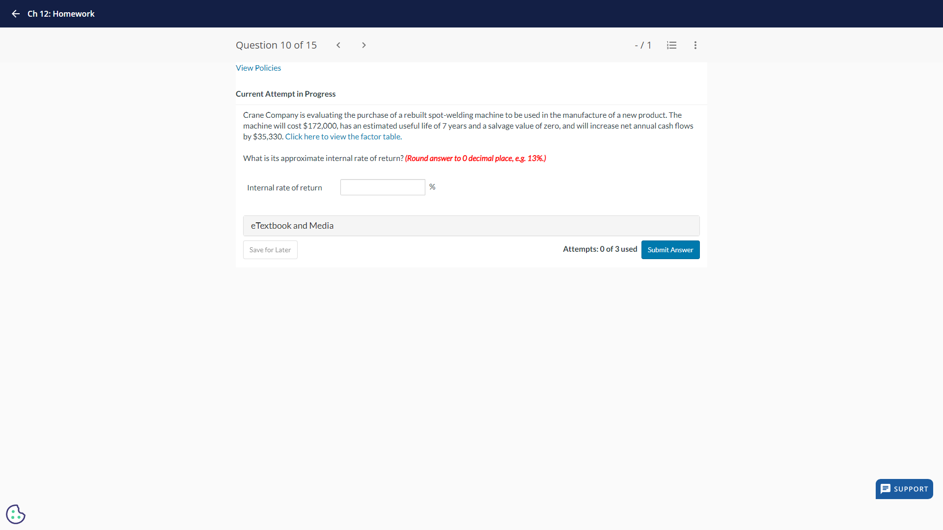 < Ch12: Homework Question 10 of 15 < > -/ = g