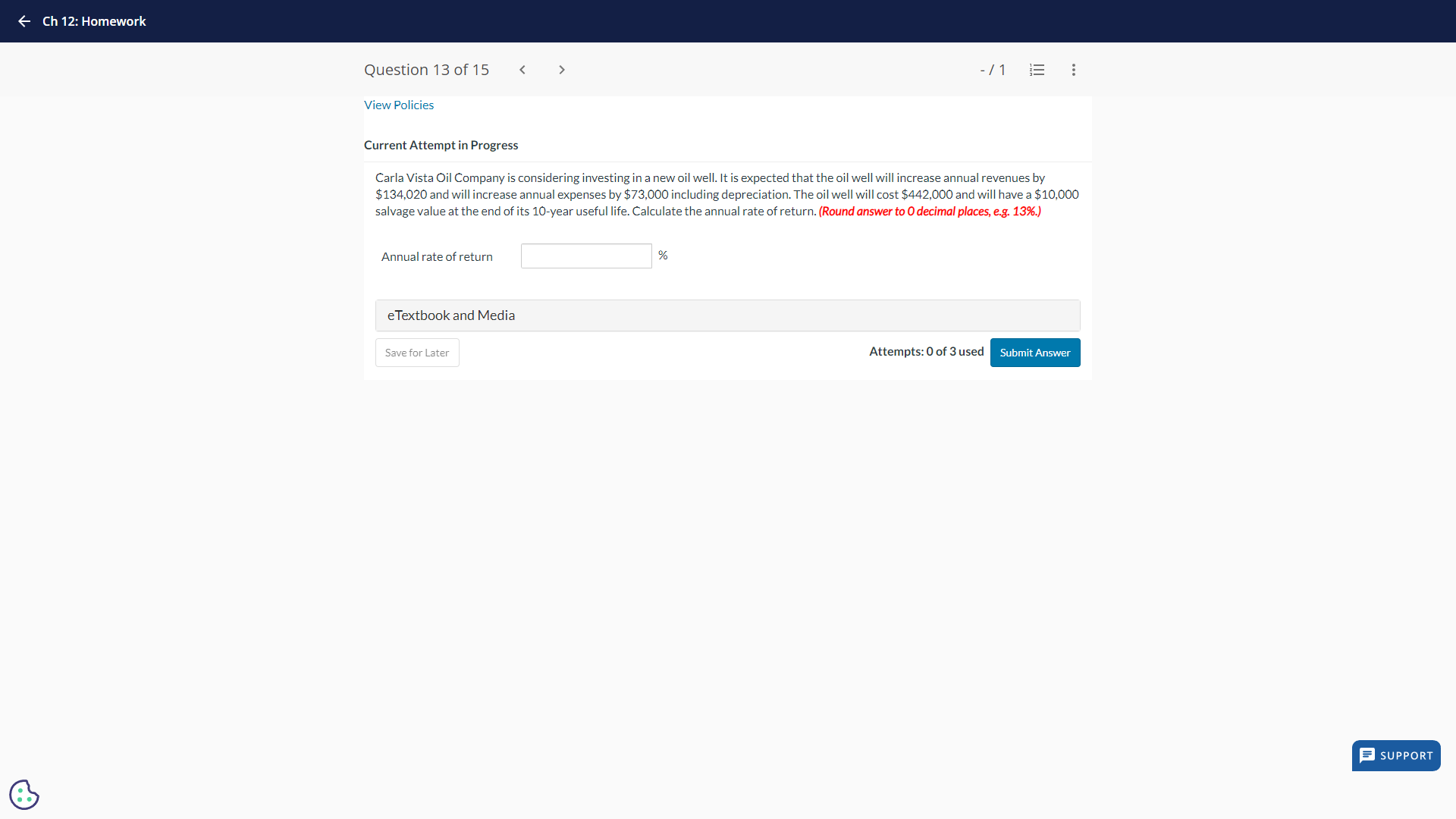 < Ch12: Homework Question 10 of 15 < > -/ = g