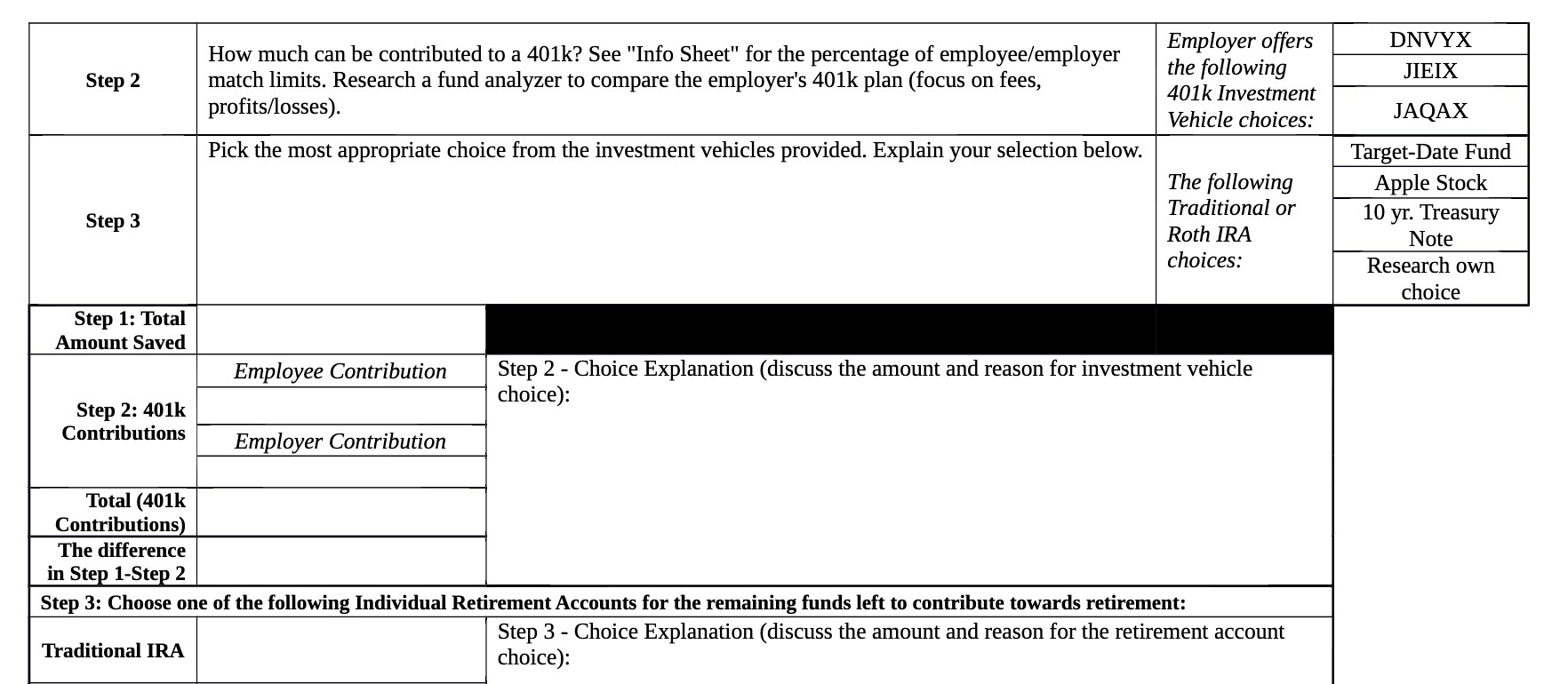 Step 2: 401k Contributions Step 1: '1me