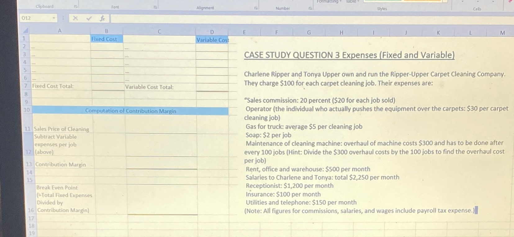 Formatting table Clipboard Font Alignment Number