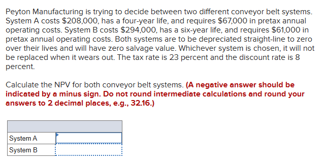 Peyton Manufacturing is trying to decide between