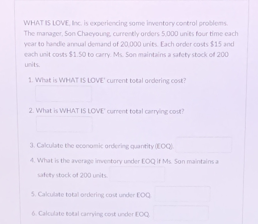 WHAT IS LOVE, Inc. is experiencing some inventory