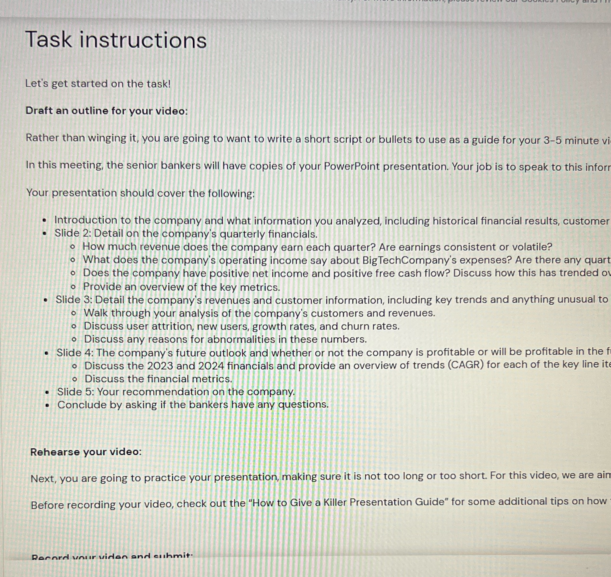 Task instructions Let's get started on the