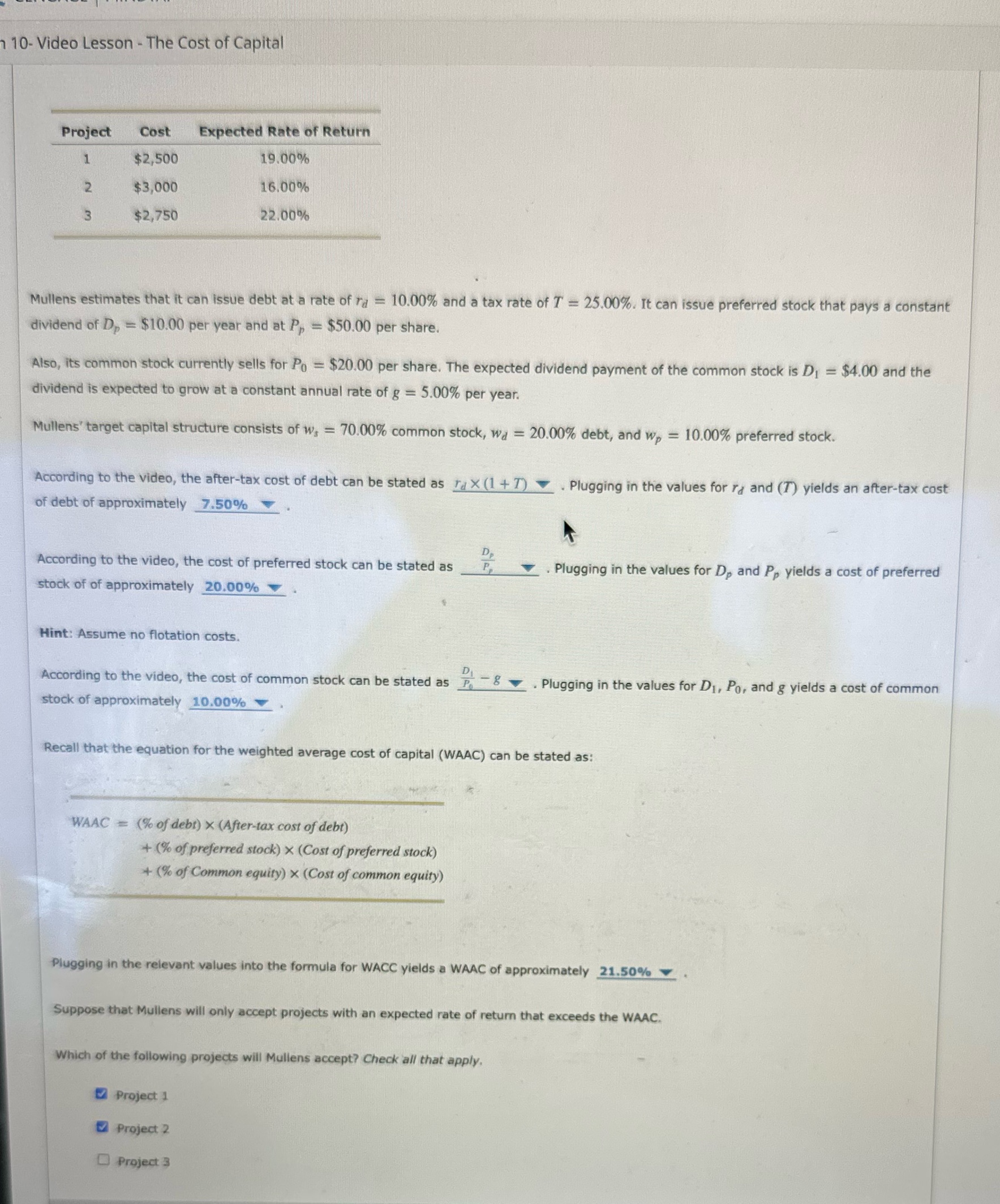 10- Video Lesson - The Cost of Capital Project