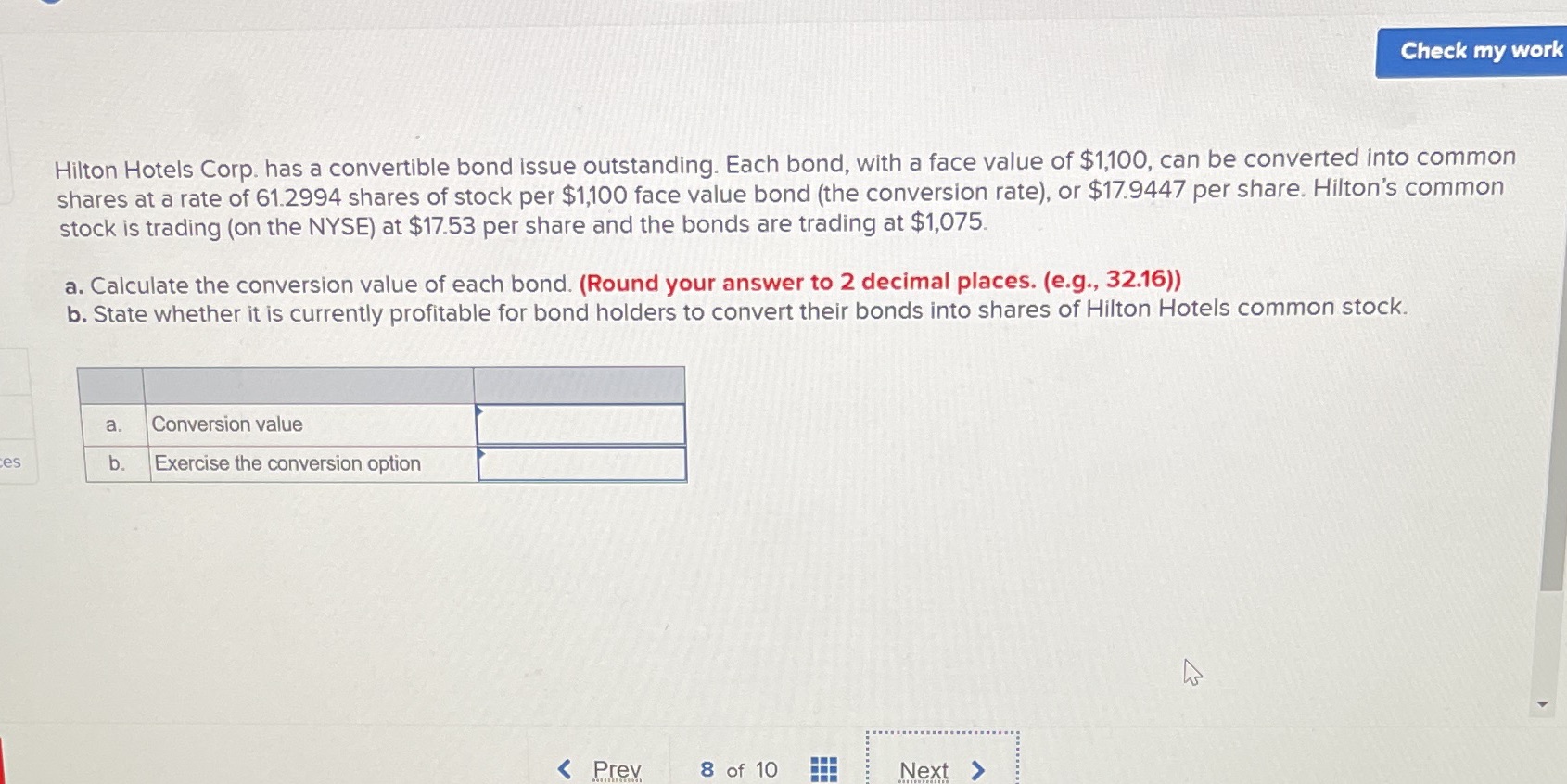 Check my work Hilton Hotels Corp. has a