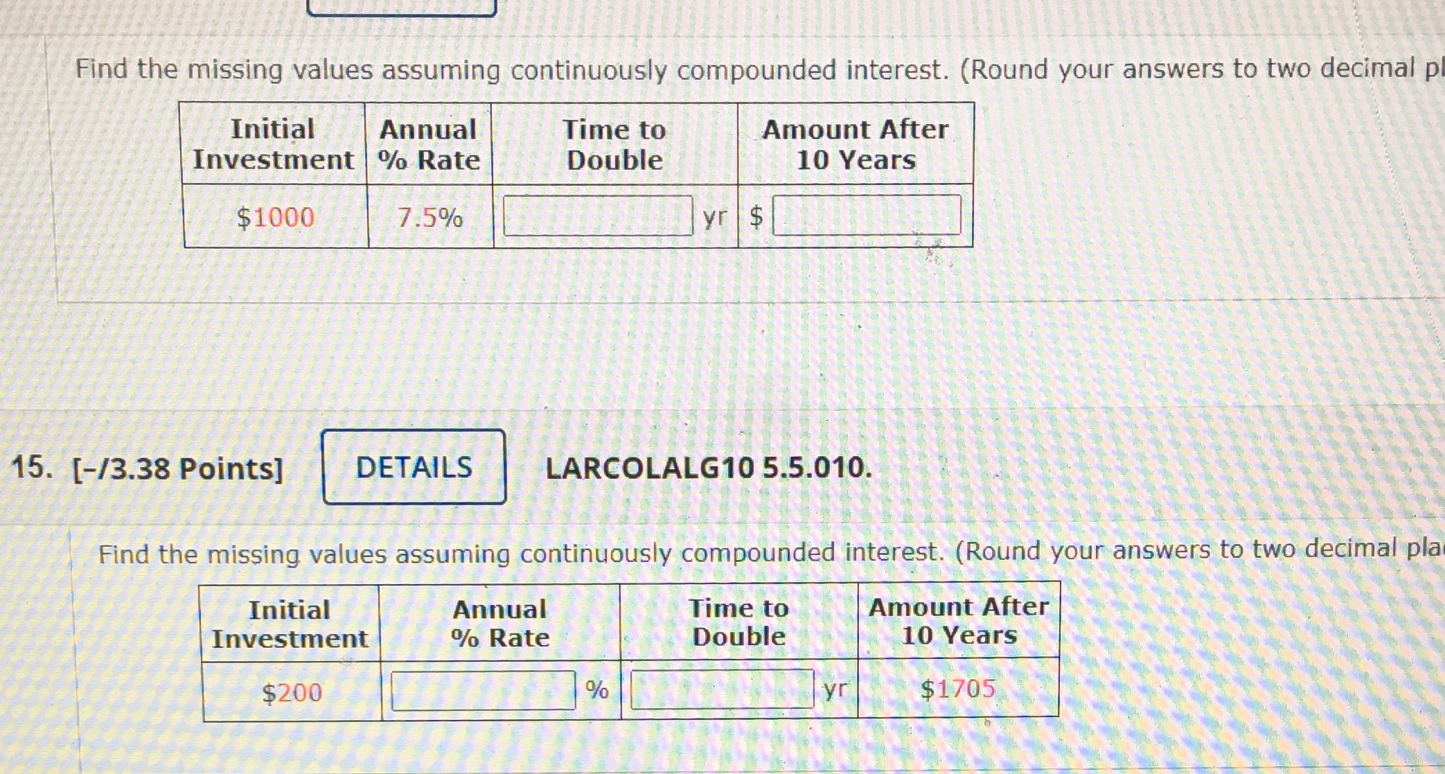 Find the missing values assuming continuously