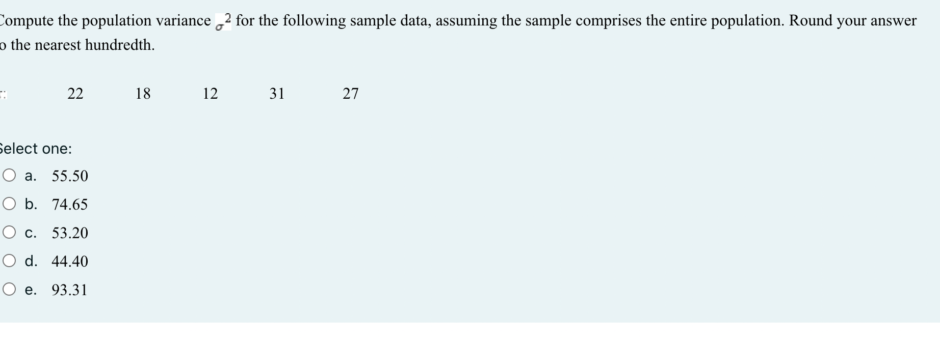 Compute the population variance -2 for the