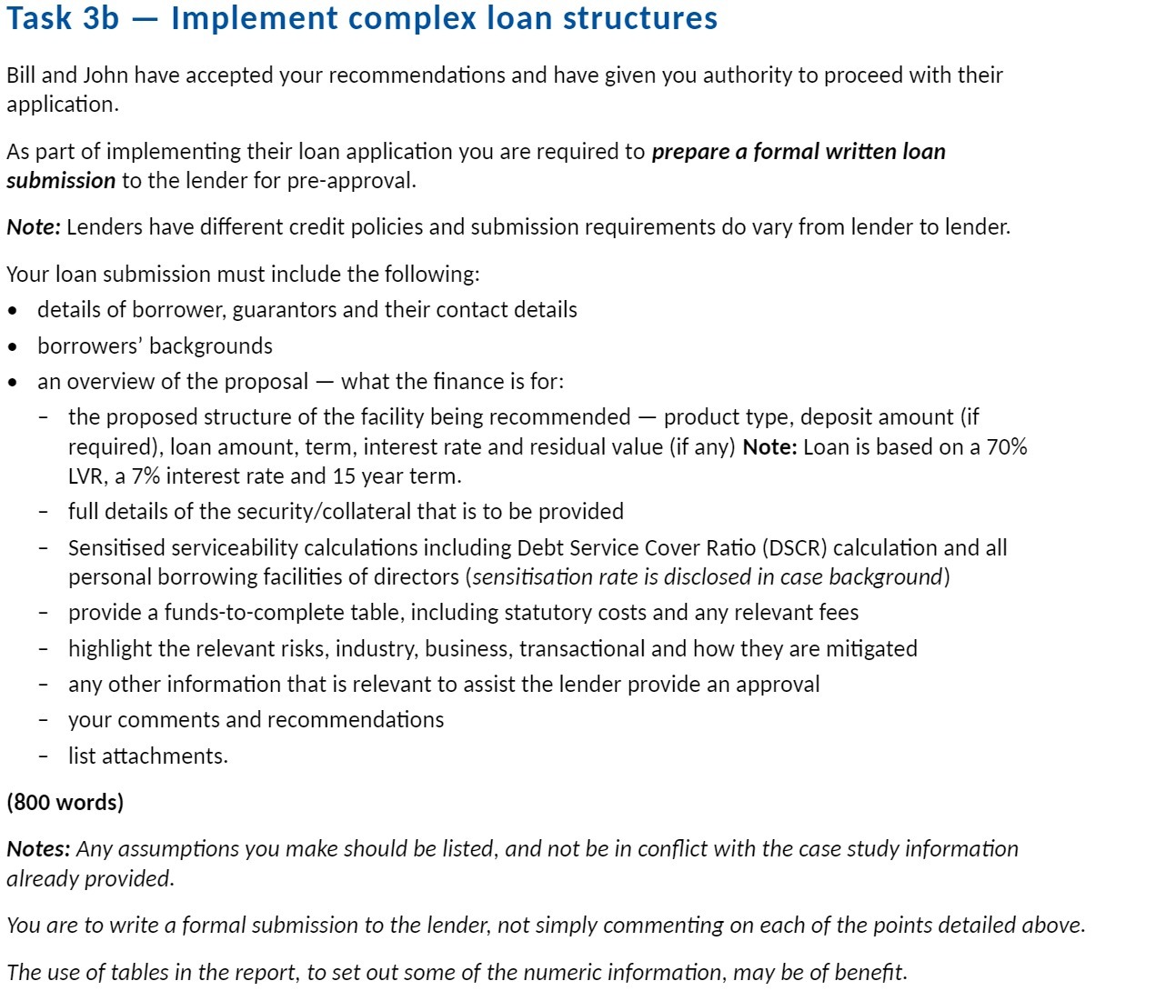 Task 3b Implement complex loan structures Bill