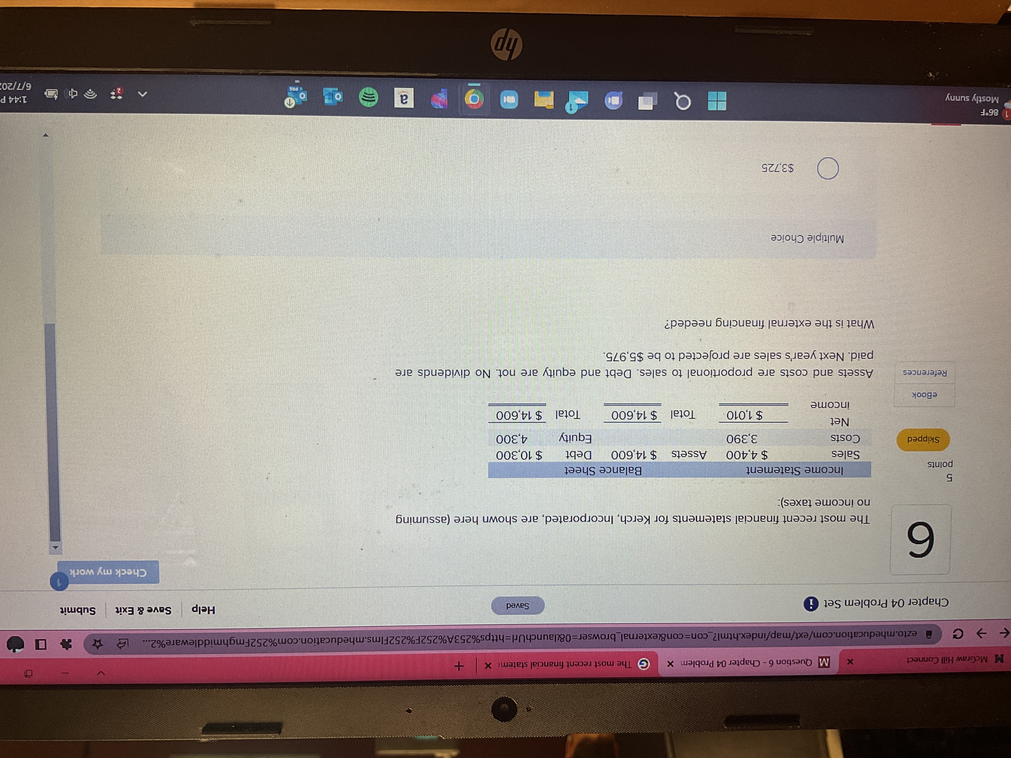 M McGraw Hill Connect X M Question 6 - Chapter 04