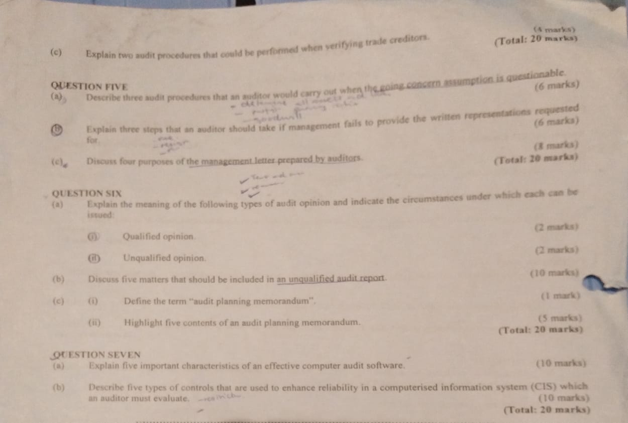 (4 marks) (c) Explain two audit procedures that