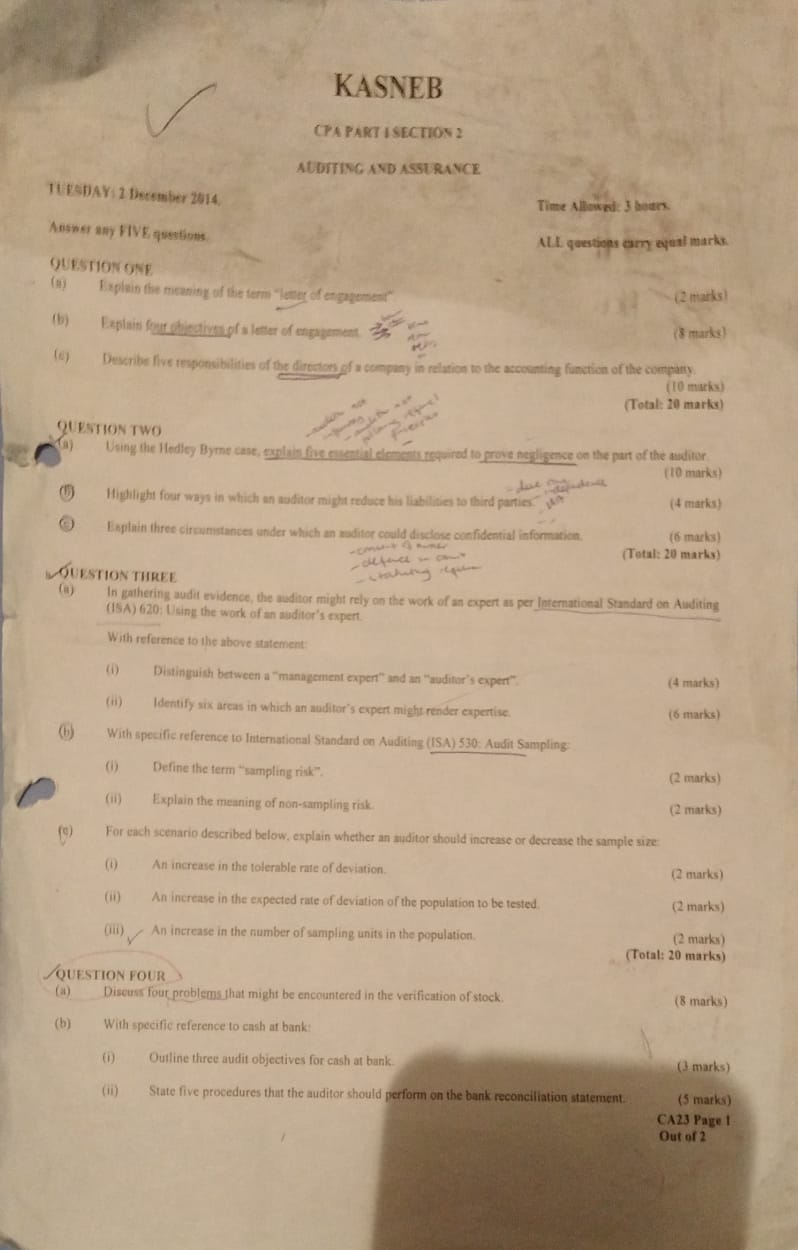 (4 marks) (c) Explain two audit procedures that