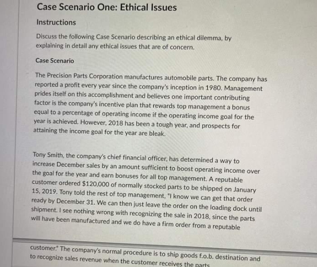 Case Scenario One: Ethical Issues Instructions