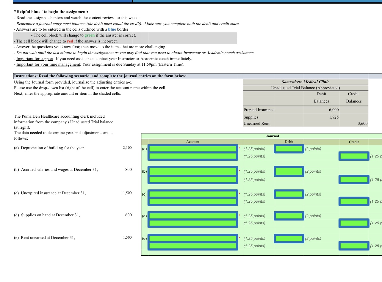 "Helpful hints" to begin the assignment: Read the