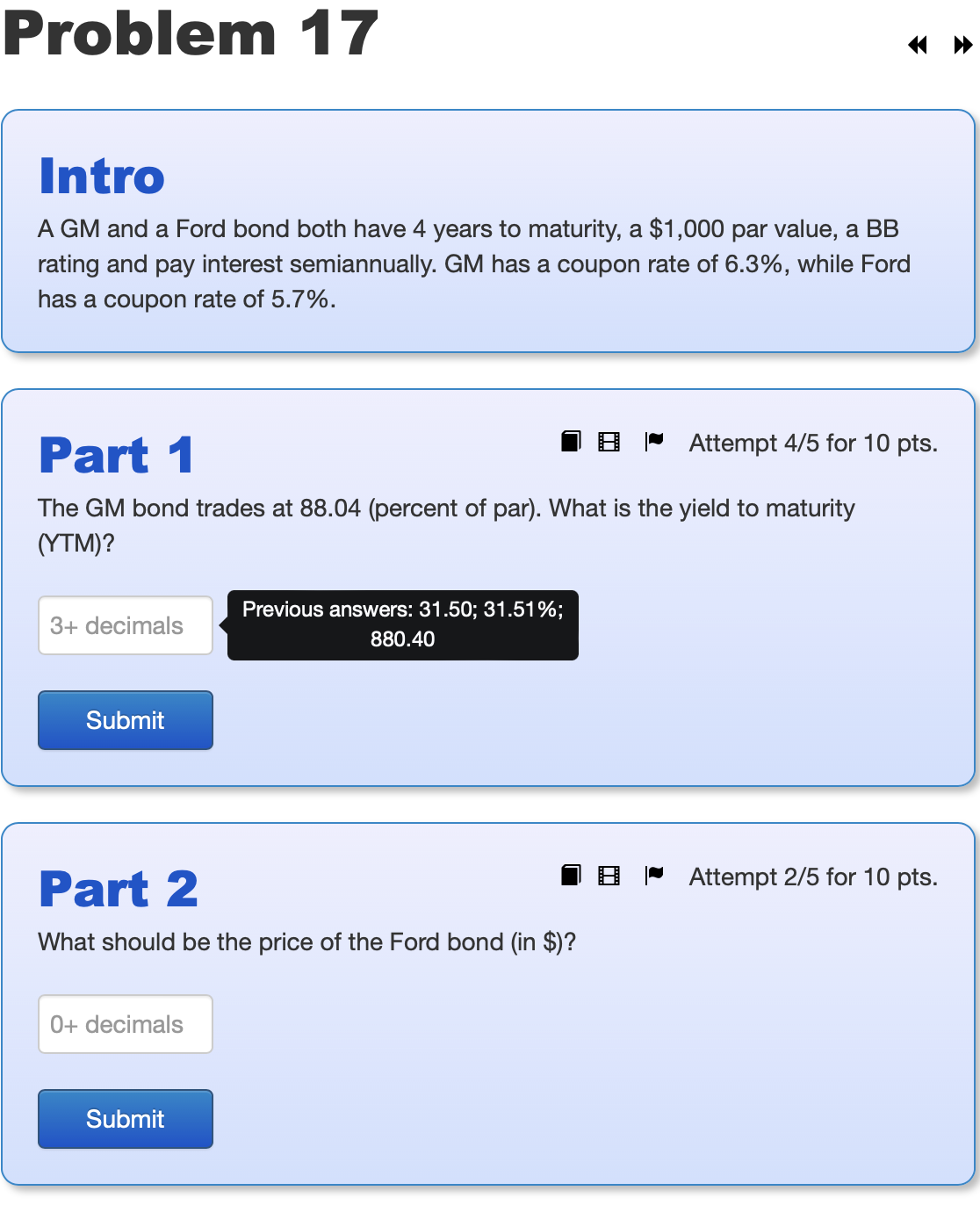 Problem 17 Intro A GM and a Ford bond both have 4