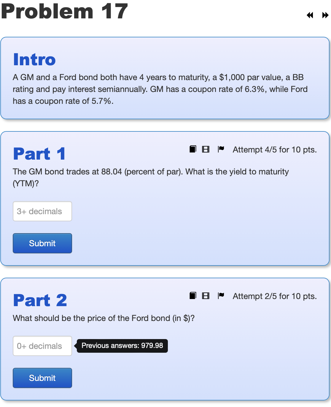 Problem 17 Intro A GM and a Ford bond both have 4