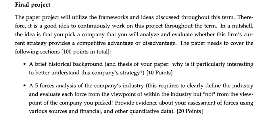 Final project The paper project will utilize the