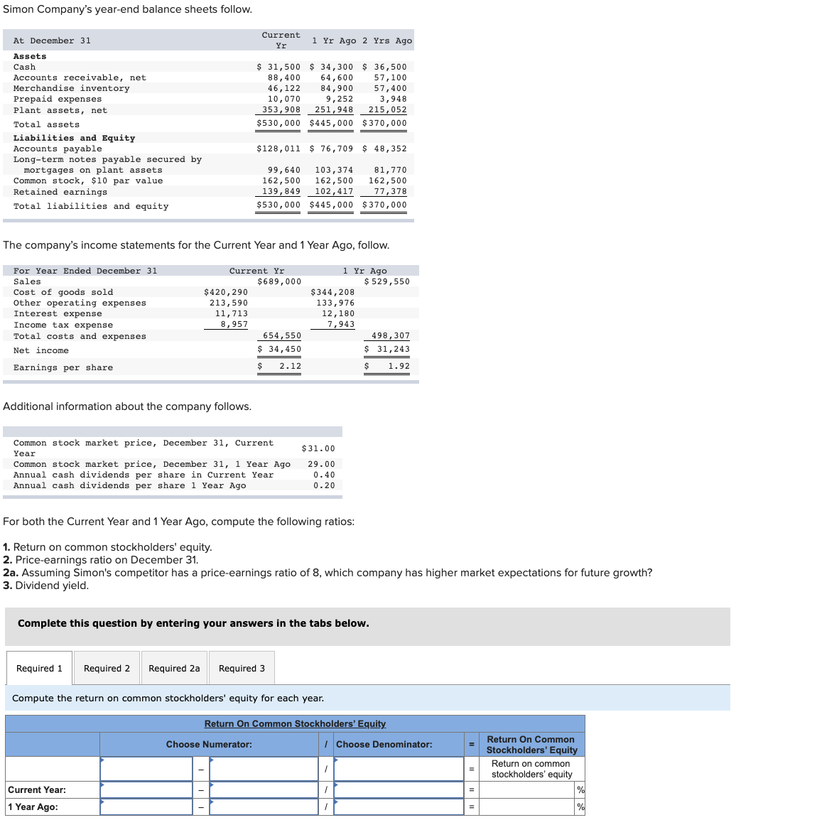 Compute the annual dollar changes and percent