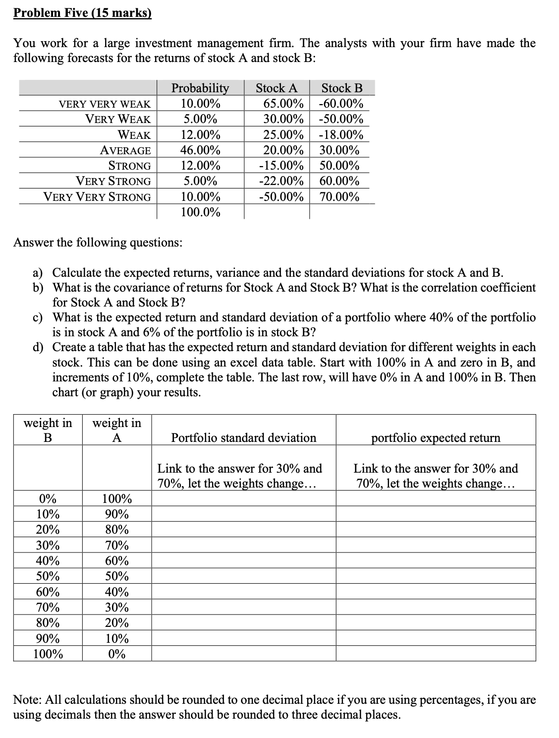 Answer the following: Problem Five [15 marks! You