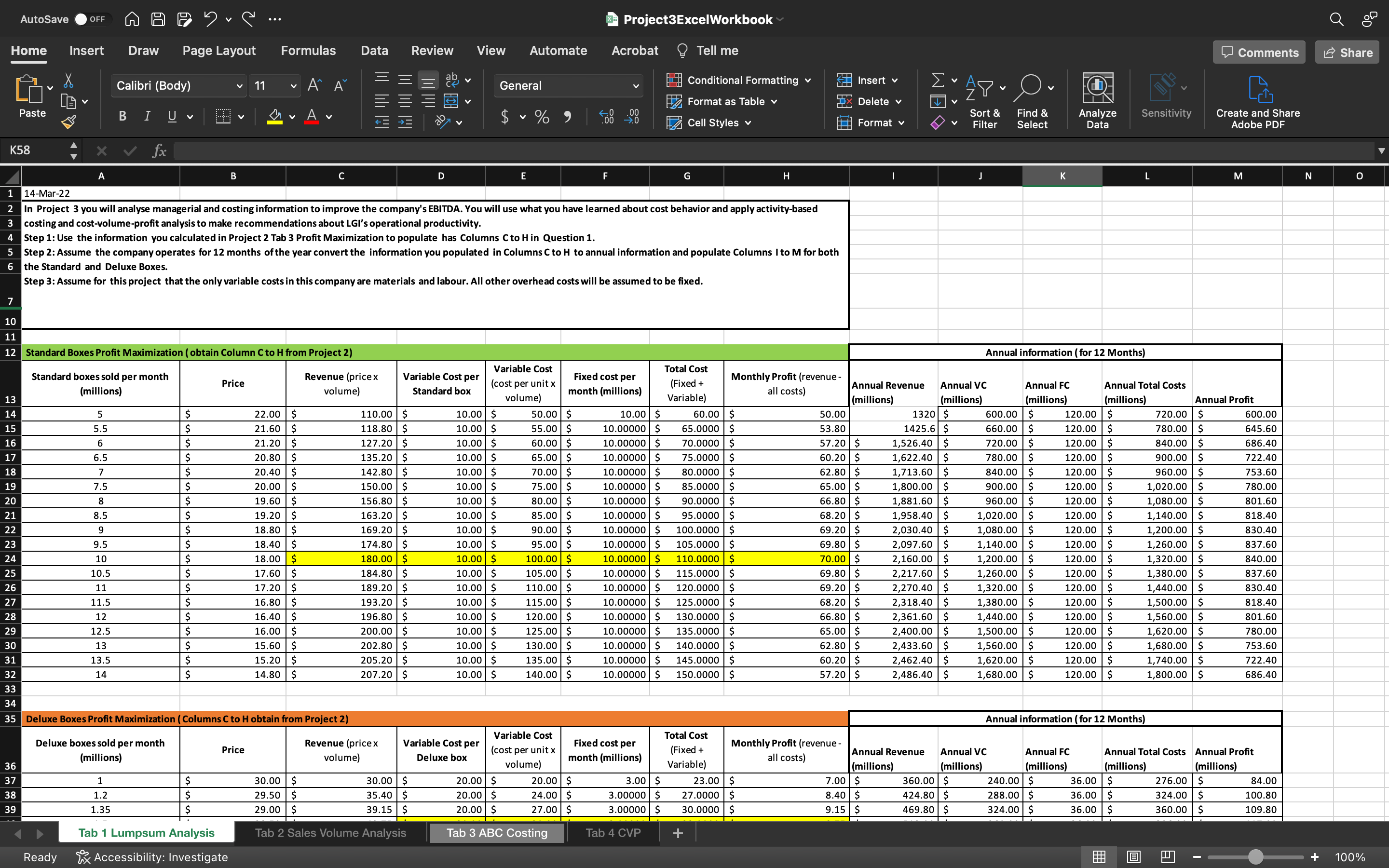 AutoSave OFF Project3ExcelWorkbook Home Insert