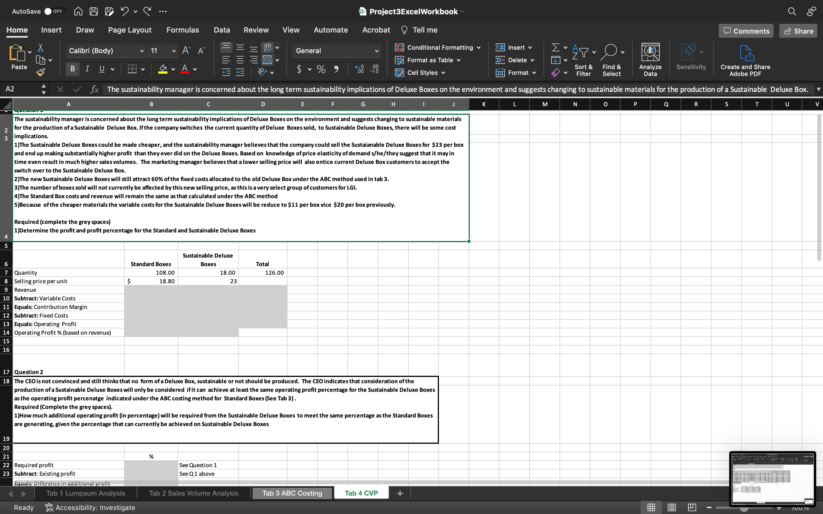 AutoSave OFF Project3ExcelWorkbook Home Insert