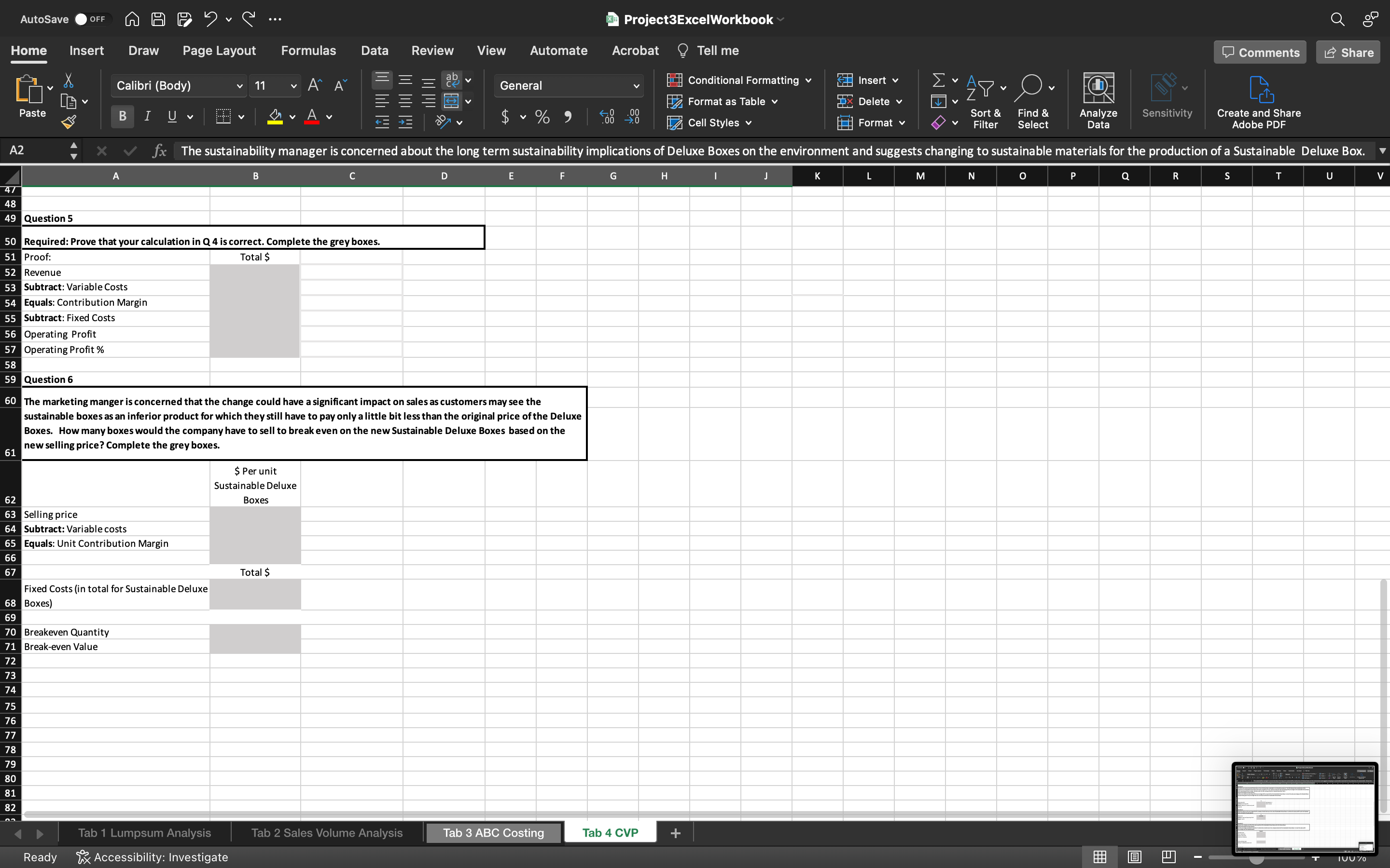 AutoSave OFF Project3ExcelWorkbook Home Insert