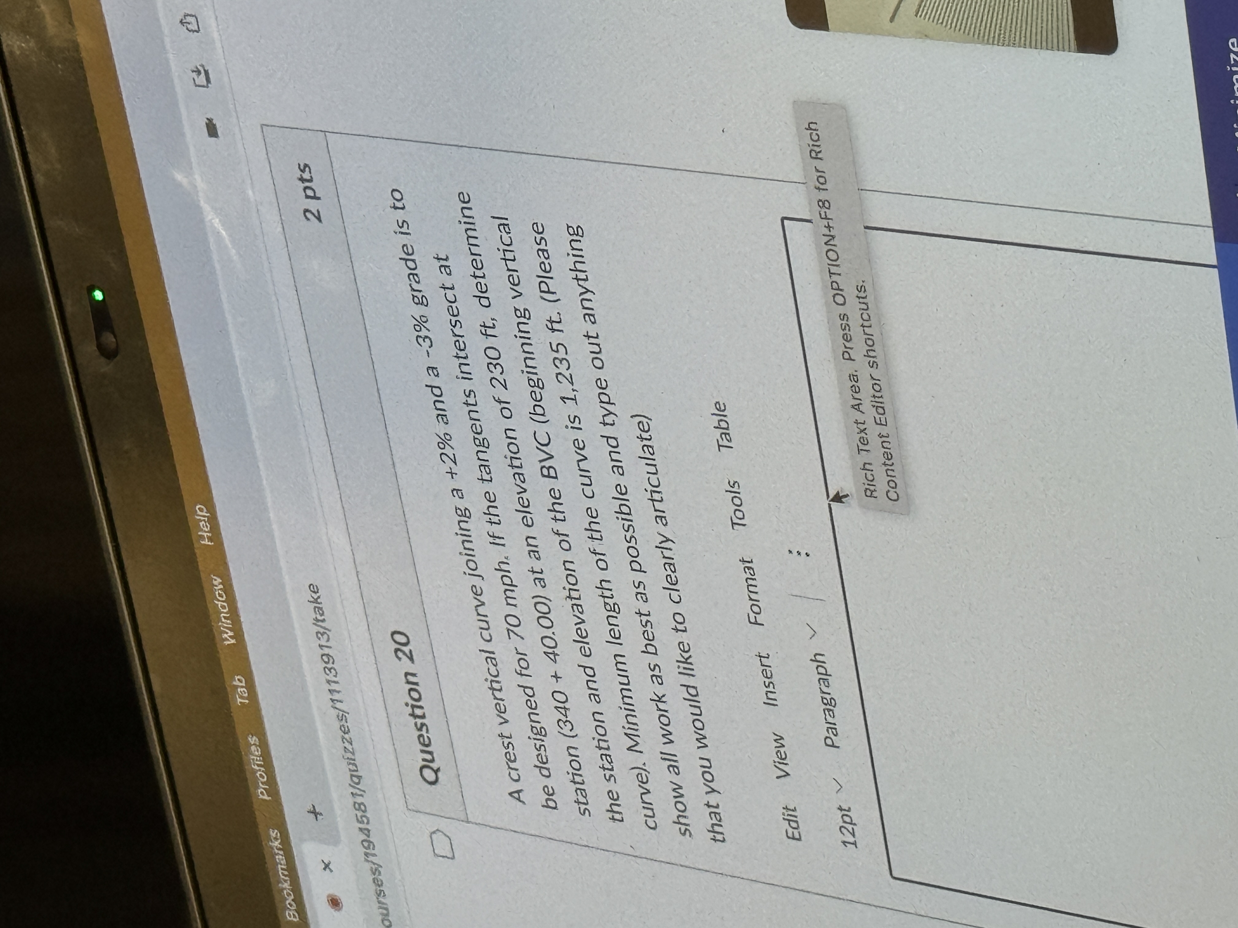 Question 2 0 A crest vertical curve joining a + 2