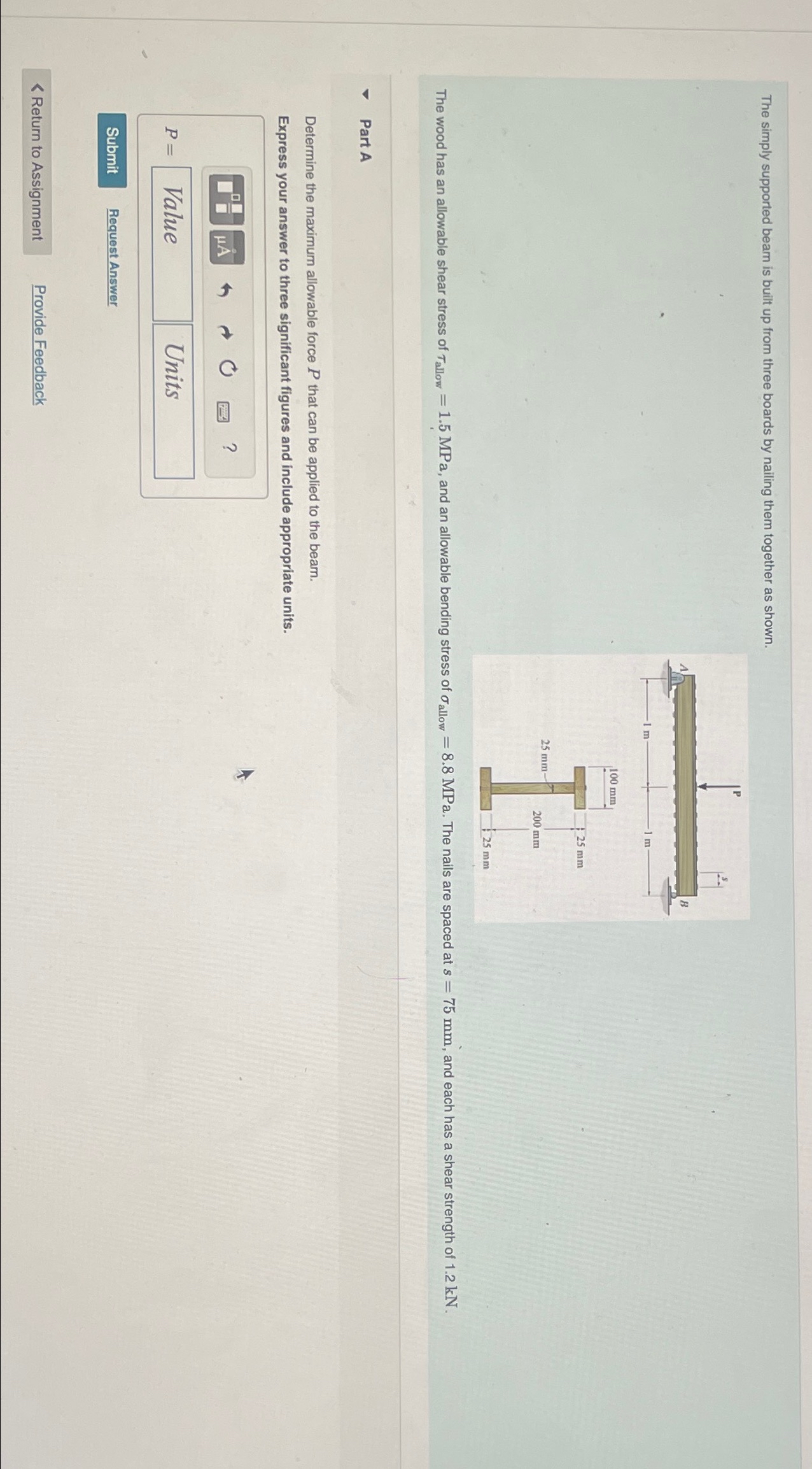 The simply supported beam is built up from three