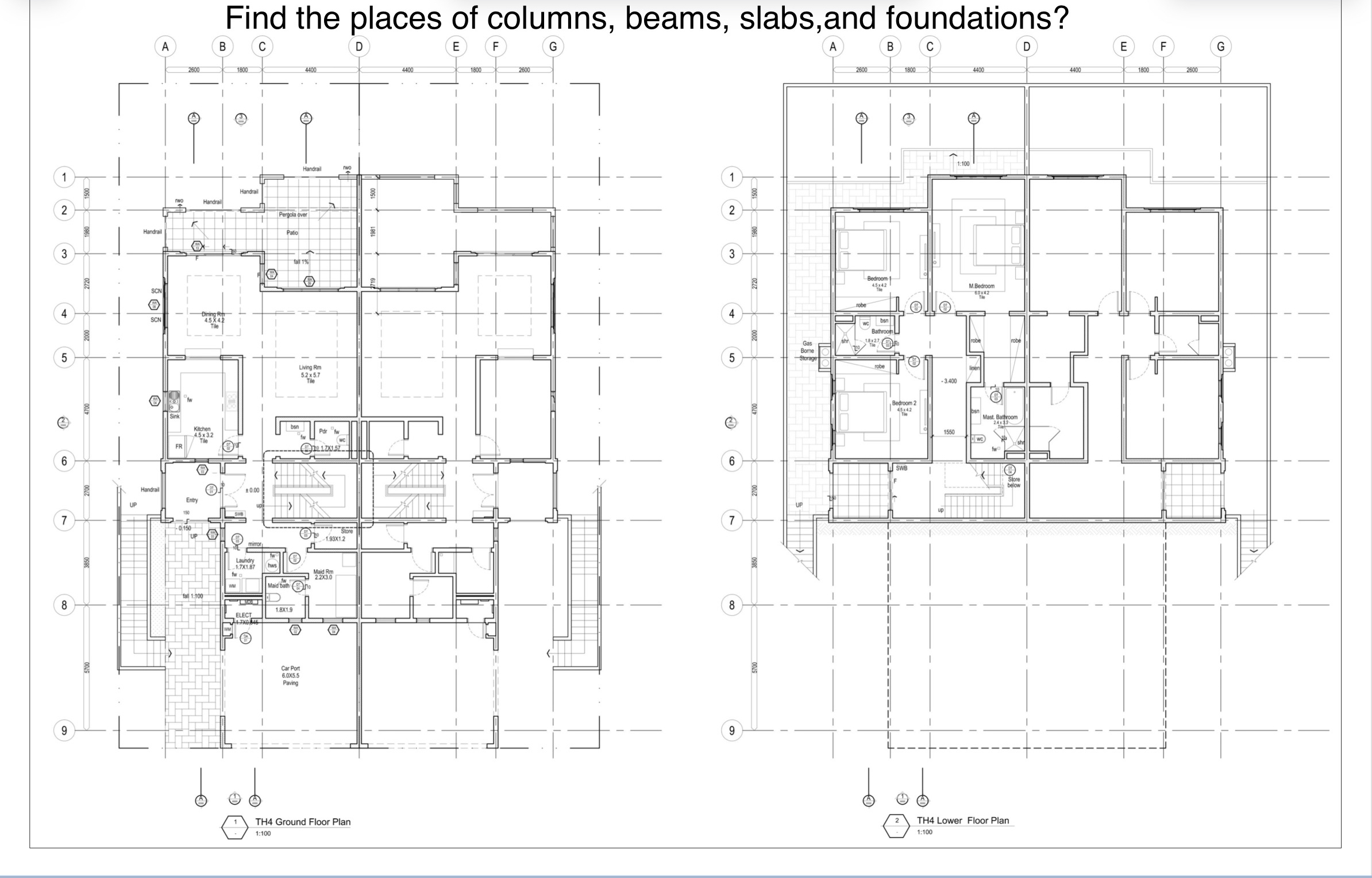 Find the places of columns, beams, slabs,and