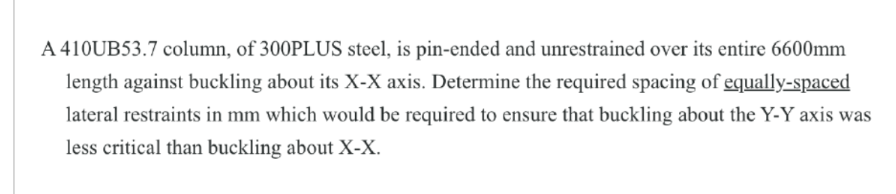 A 4 1 0 UB 5 3 . 7 column, of 3 0 0 PLUS steel,