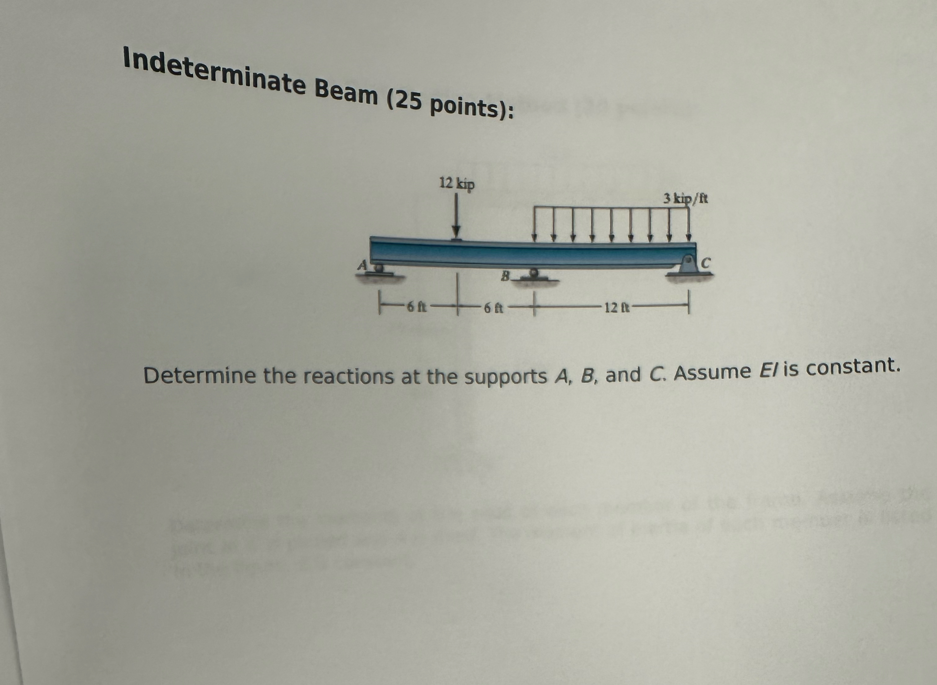Indeterminate Beam ( 2 5 points ) : Determine the