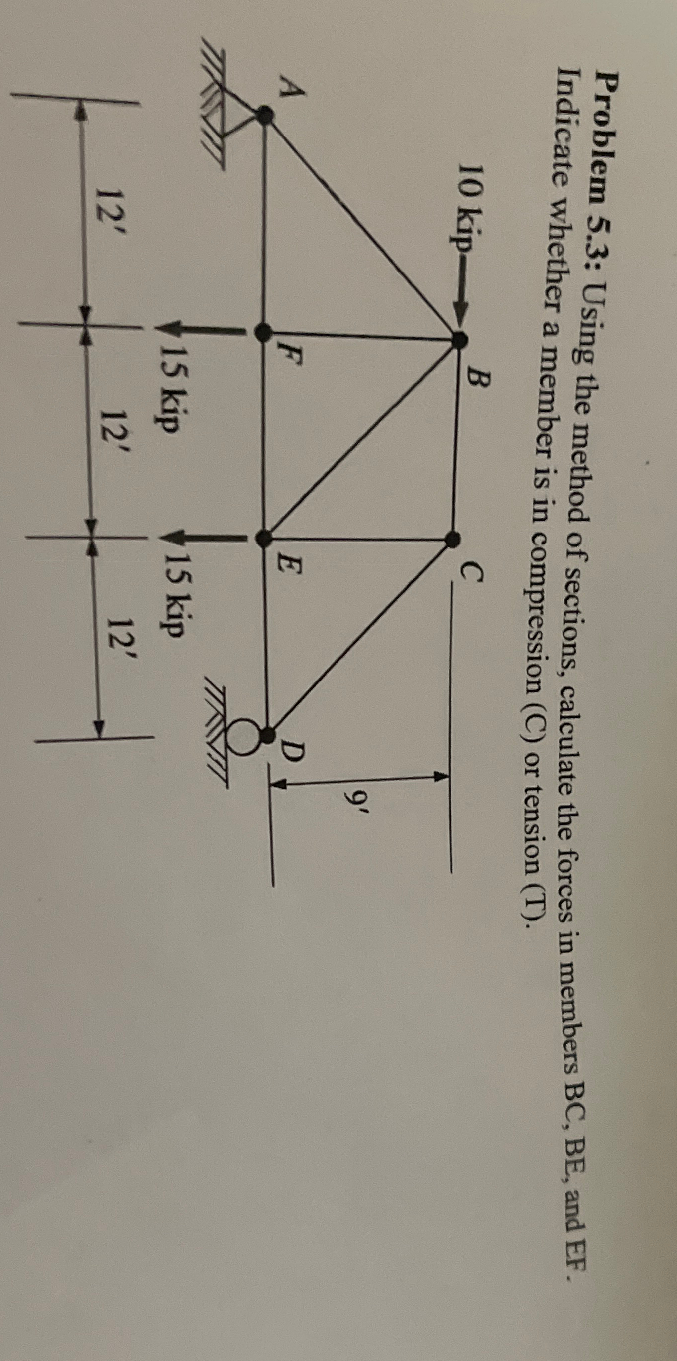 Problem 5 . 3 : Using the method of sections,