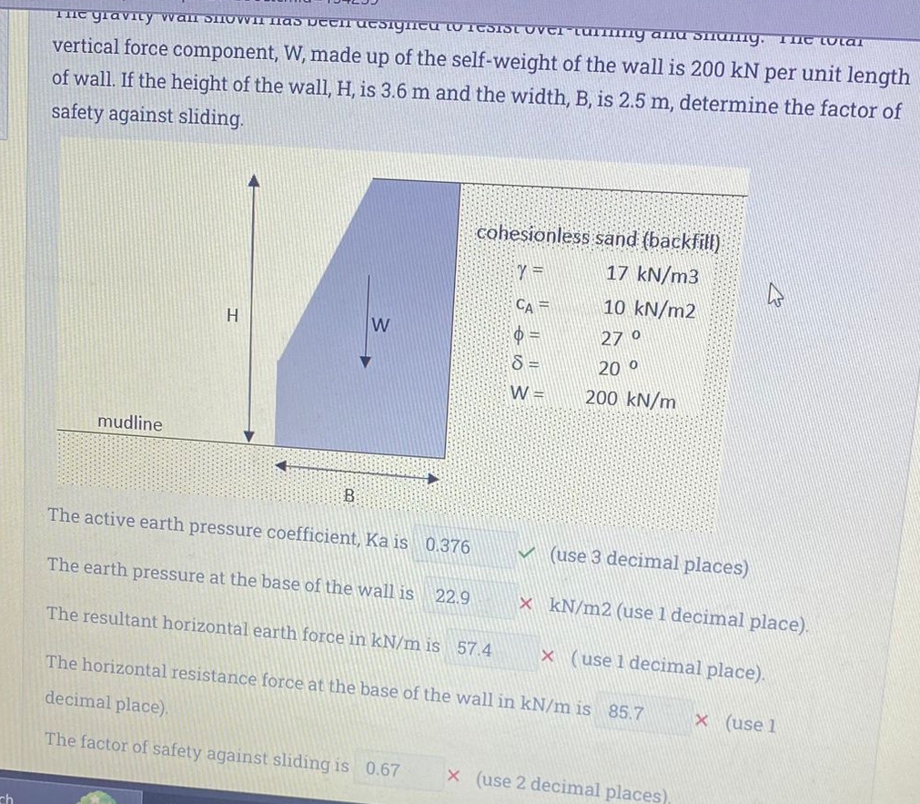The gravity wall shown has been designed to