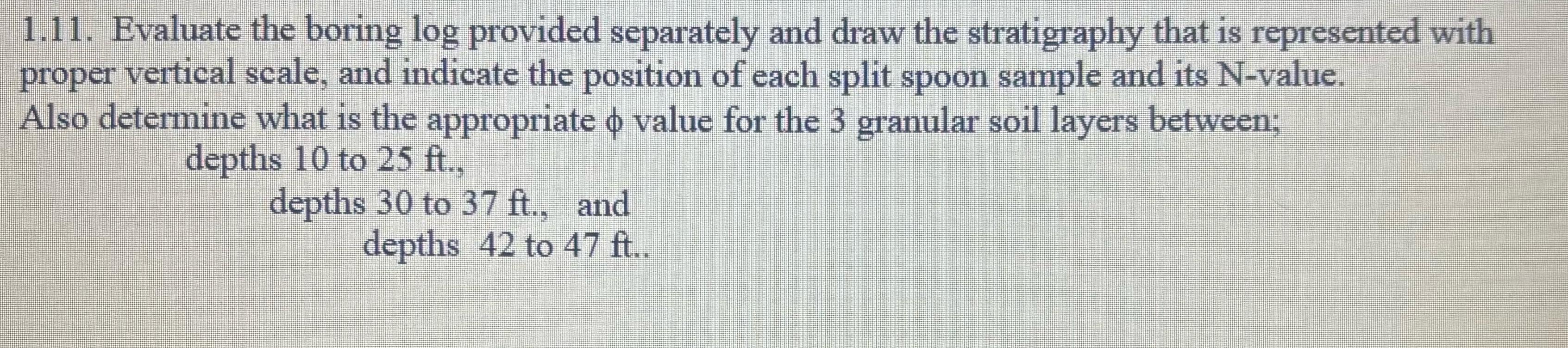 1 . 1 1 . Evaluate the boring log provided