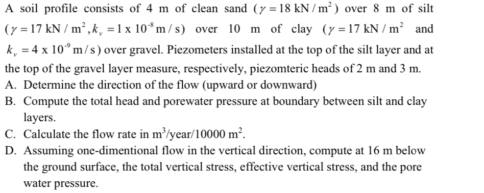 A soil profile consists of 4 m of clean sand ) =