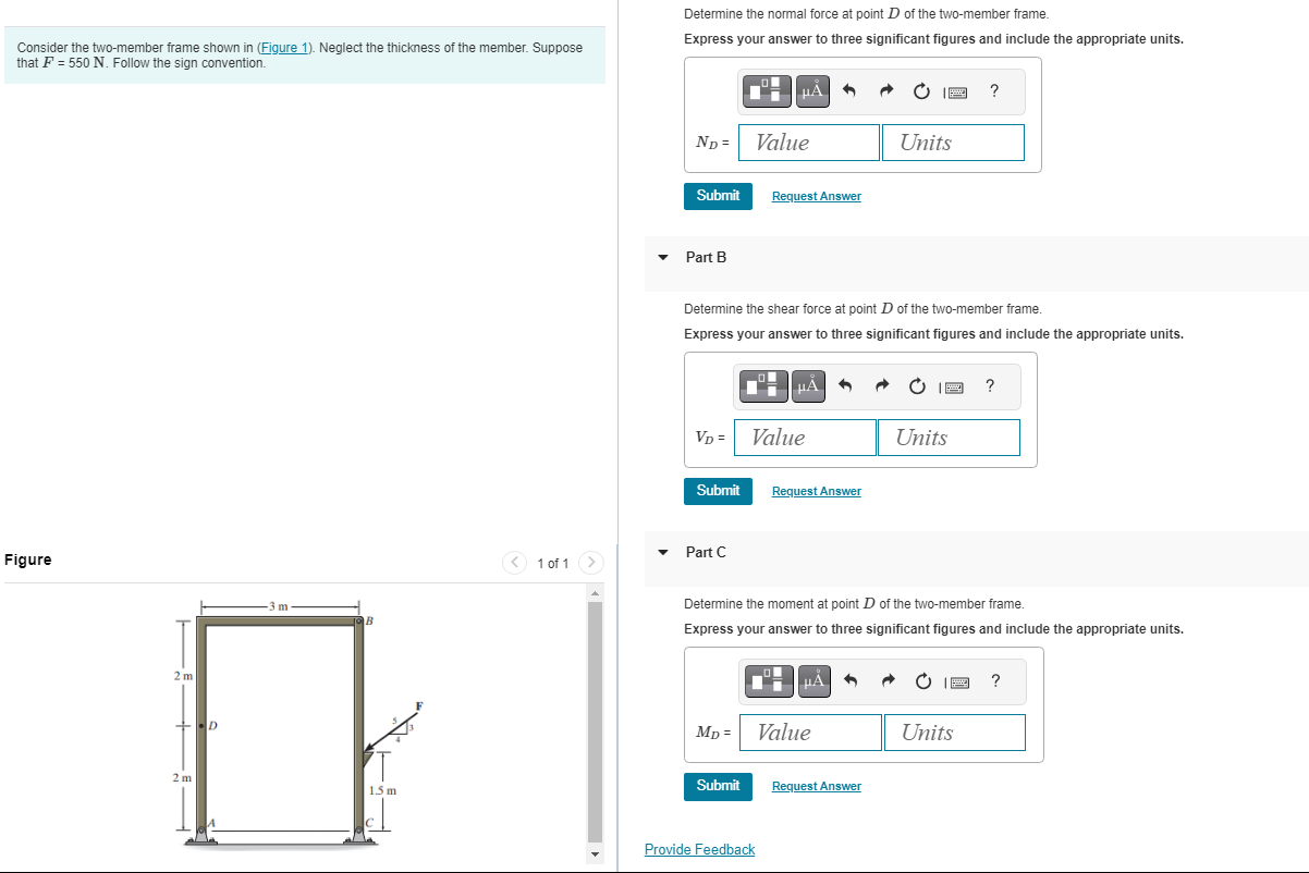 Determine the normal force at point D of the two
