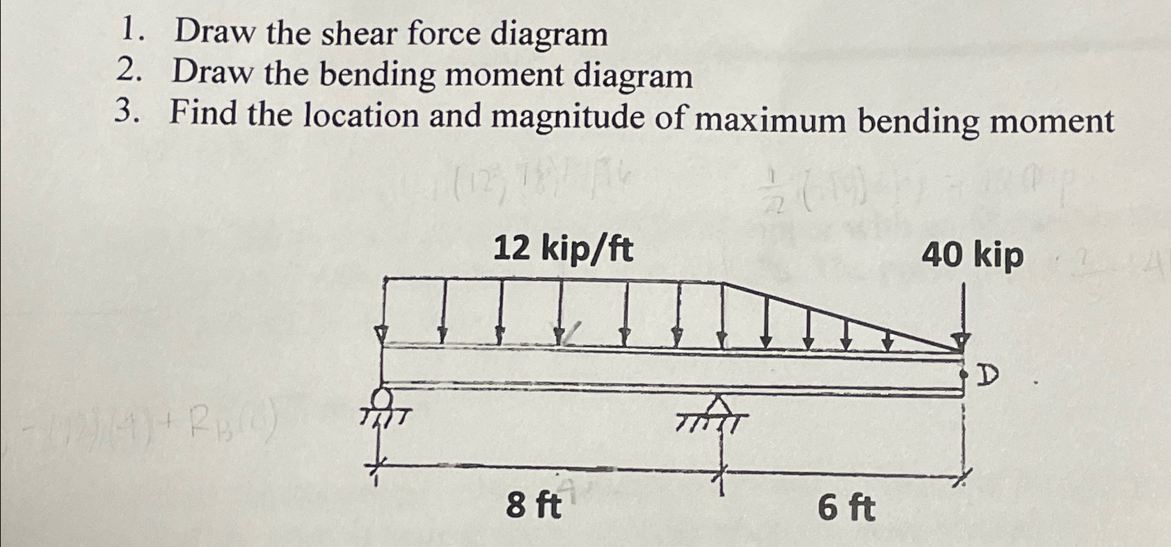 Draw the shear force diagram Draw the bending
