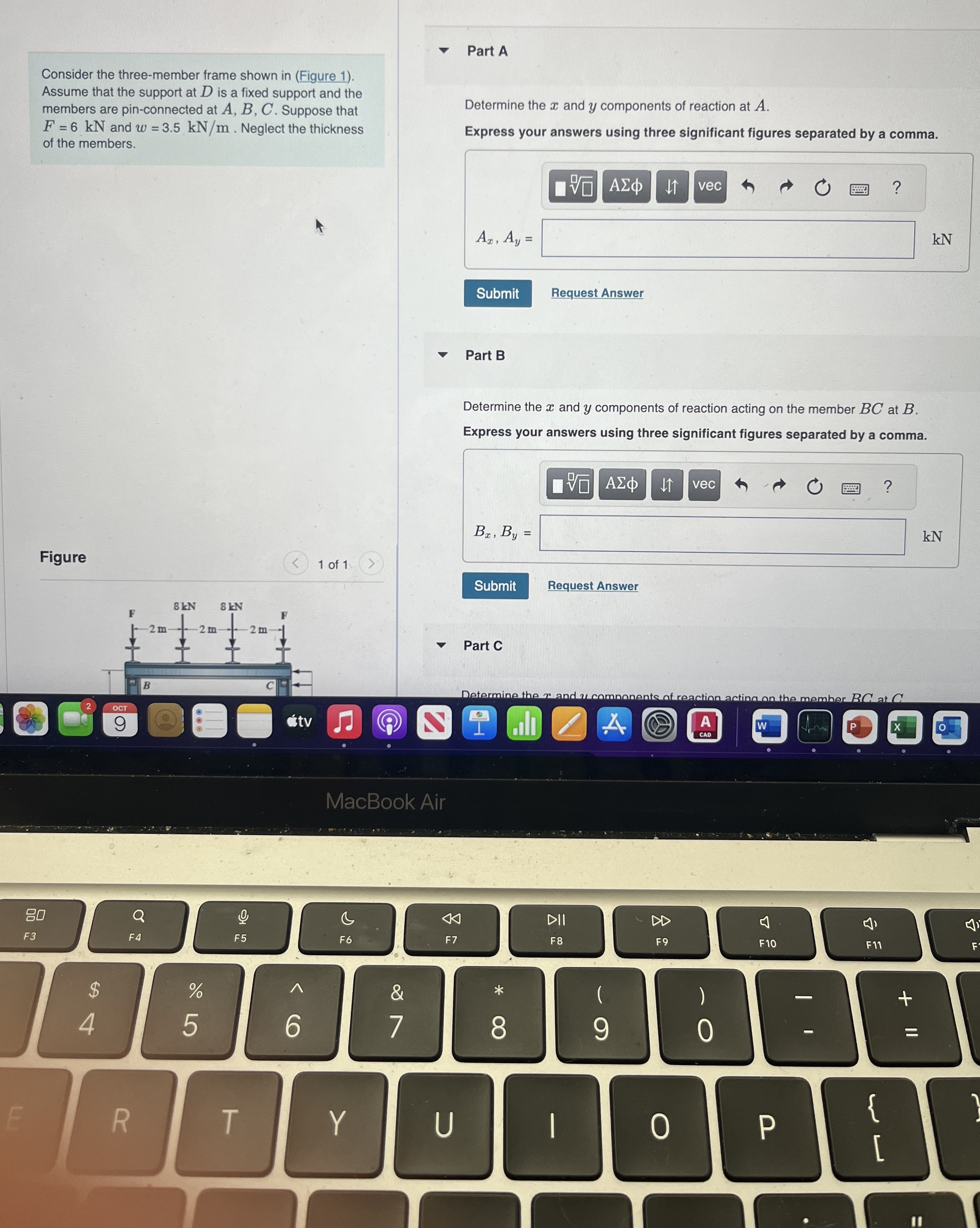 Consider the three - member frame shown in (