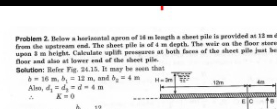 Problem 2 . Delow a horizontal apron of 1 6 m