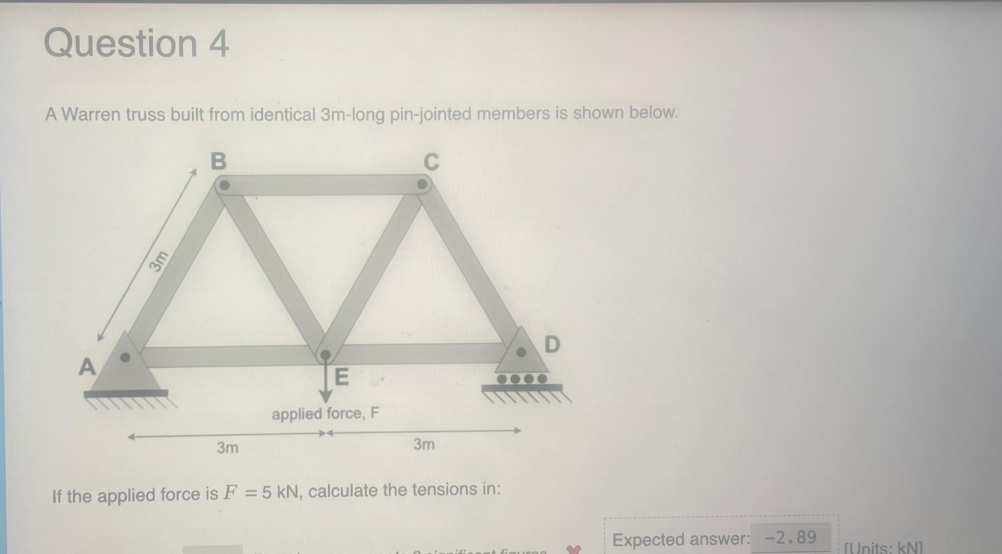 Question 4 A Warren truss built from identical 3
