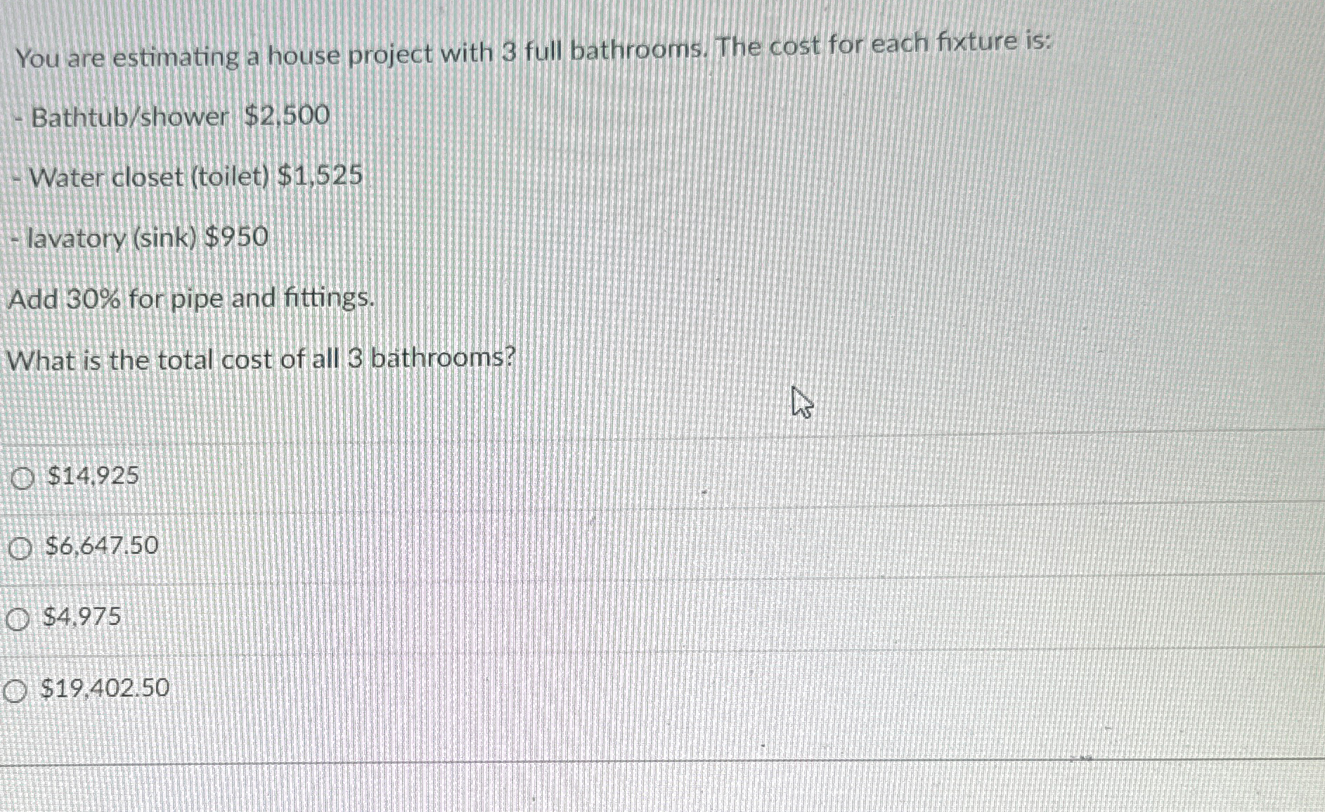 You are estimating a house project with 3 full