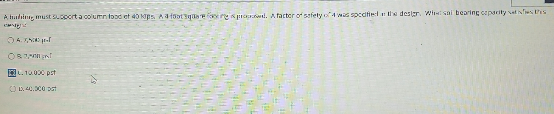 A building must support a column load of 4 0