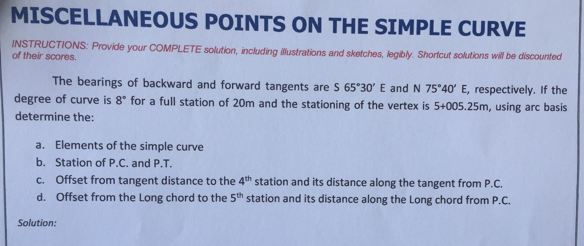 The bearings of backward and forward tangents are