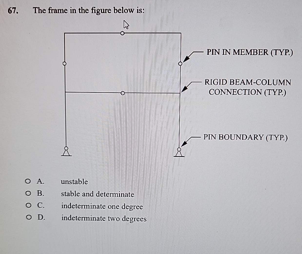 The frame in the figure below is: A . unstable B